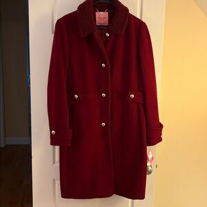 Kate Spade Chai Red Colored Wool Coat with Sherpa Trim (XL) NWT